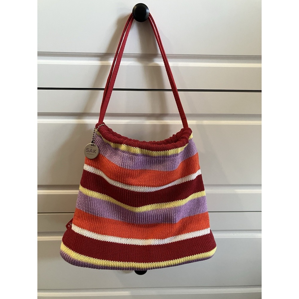 The Sak Original Knit Striped Shoulder Bag Boho Crochet Purse Multicolor Lined